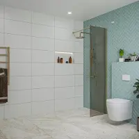 FortiFura Galeria inloopdouche - 50x200cm - rookglas - wandarm - PVD - geborsteld messing (goud) SW797936/SW797910