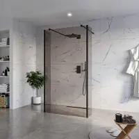 FortiFura Galeria Vrijstaande Inloopdouche - 110x200cm - rookglas - antikalk - 8mm veiligheidsglas - 2 zijwanden 40cm - wandsteunen en hoekprofielen - zwart mat SW927767 2x/SW915252/SW797934