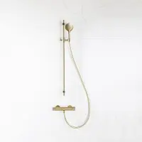 FortiFura Calvi douchekraan met glijstangset met ronde handdouche, gladde doucheslang - PVD - geborsteld messing (goud) SW767490/SW799449/SW728177/SW720571