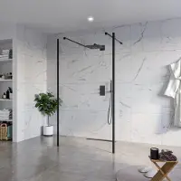 FortiFura Galeria Vrijstaande Inloopdouche - 110x200cm - helder - antikalk - 8mm veiligheidsglas - 2 zijwanden 30cm - wandsteunen en hoekprofielen - zwart mat SW927767 2x/SW915250/SW797909 2x/SW358025