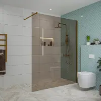 FortiFura Galeria inloopdouche - 160x200cm - rookglas - wandarm - PVD - geborsteld koper SW797942/SW876702