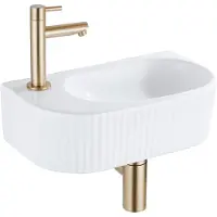 Qeramiq Fuente fonteinset – 40x21.5x12 cm – keramiek wit glans – kraangat links – geribbeld SW1522206/SW696208/SW696218/SW696238