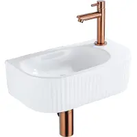 Qeramiq Blend fonteinset – halfrond – 40x21.5x12 cm – keramiek wit glans – geborsteld koperen kraan SW1522208/SW799405/SW799403/SW970033