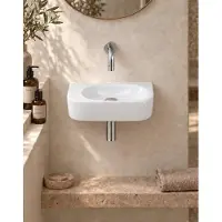 Qeramiq Fuente fonteinset – halfrond – 40x21.5x12 cm – keramiek wit glans – zonder kraangat – chromen kraan SW1210762/SW696209/SW696219/SW1108827