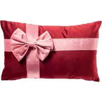 Textino CUDDLE-GIFT - kussenhoes 30x50 cm - fluweel - cadeaustrik - Peony - rood, roze