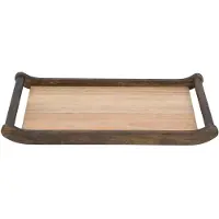 Cosy & Trendy DIENBLAD RECHTHOEK HOUT MET 2XHANDVATROND ANTIEK - 40X24XH4CM
