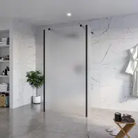 FortiFura Galeria Vrijstaande Inloopdouche - 110x200cm - glas mat - antikalk - 8mm veiligheidsglas - 2 zijwanden 30cm - wandsteunen en hoekprofielen - zwart mat SW927767 2x/SW915251/SW797931