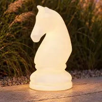 LUCANDE LED vloerlamp Gambi, schaakfiguur paard, CCT IP44 dimbaar, wit / opaal, Kunststof, Design