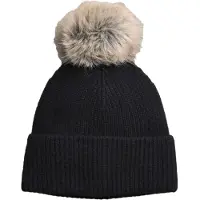 Next - Dames - N. Premium gebreide kasjmier muts met pompon - Zwart