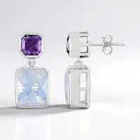 Cavill - Zilveren oorbellen - 925 Sterling Zilver gerhodineerd - Maanblauwe kwarts 7,08 ct & Lavendel amethist 1,89 ct - Elegante sieraden 22 mm