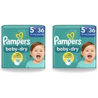 Pampers 2 x – Luiers – Baby-Dry Maat 5+ (12-17 kg) – 36 Luiers - Voordeelverpakking - 2 stuks