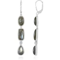 Cavill - Lange Oorbellen 925 Sterling Zilver Gerhodineerd - Groene Labradoriet 14,49 ct - Antiek Ovaal & Peervorm Cabochon - Elegante Edelsteen
