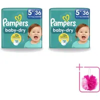 Pampers 2 x – Luiers – Baby-Dry Maat 5+ (12-17 kg) – 36 Luiers - Bulkverpakking - Baby-luiers - Douchemop - Droge huid
