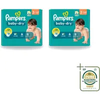 Pampers 2 x – Luiers – Baby-Dry Maat 3 (6-10 kg) – 34 Luiers - Wasstrips - Babyluier - Babydouche - Droge Luier - Absorberende Luier - Luier Voor Baby