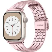 Strap-it Roestvrijstalen band - Geschikt voor Apple Watch (Series 12/11/10), (SE 3/2/1), (Series 9/8/7/6/5/4) - 38/40/41/42mm - Roze - RVS stalen band met verstelbare sluiting - Metalen iWatch bandje