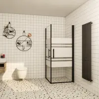 AICA douchecabine 70x76x195cm - 6mm EasyClean glas - mat zwart - dubbele draaideuren - zeefdruk