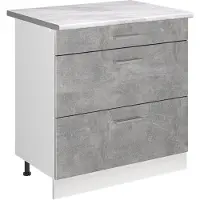 Vicco Keukenonderkast R-Line Beton/Wit 80 cm met 3 laden marmer werkblad, Model 72338