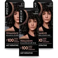 Syoss 3 x - Coloration 2-1 Zwartbruin - Haarverf - Grijsdekking - Vermindert Haarbreuk - Voordeelverpakking - 3 stuks