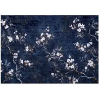 WALLARENA - Fotobehang - 416x254 cm - Vinyl op vlies kersenbloesems donkerblauw glamour