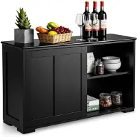 Costway Sideboard, keukenkast met schuifdeuren, in hoogte verstelbare plank, bijzetkast voor keuken, eetkamer en woonkamer, 107 x 33 x 60 cm, zwart