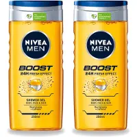 Nivea 2 x - Men - Boost Douchegel - 24 Uur Lang Effect - 250 ml - Voordeelverpakking - 2 stuks