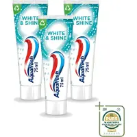 Aquafresh 3 x White & Shine - Whitening Tandpasta - 75 ml - Wasstrips - Witte Tanden - Tanden Reinigen - Tanden Glans - Tanden Verlichten - Tanden Beschermen
