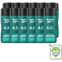 Reebok 12 x - Cool Your Body - Douchegel - 4 in 1 - 400 ml - Grootverpakking - Vaatwasstrips - Douchegel 4 In 1 - Verkoelend Effect - Menthol - Aloe Vera - Gezicht Verzorging