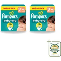 Pampers 2 x – Luiers – Baby Dry Maat 3 – 150 Luiers - Wasstrips - Baby-dry Luiers - Lekken Voorkomen - Droge Nachten - Comfortabele Luiers - Stop En Bescherm Pocket