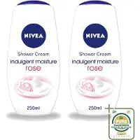 Nivea 2 x - Shower Indulgent Moisture Rose Douchecrème - 250 ml - Wasstrips - Douchecrème - Amandelmelk - Rozengeur - Hydraterende Douchecrème - Zachte Huid