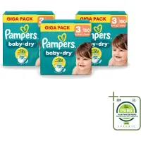 Pampers 3 x – Luiers – Baby Dry Maat 3 – 150 Luiers - Grootverpakking - Vaatwasstrips - Baby-dry Luiers - Lekken Voorkomen - Droge Nachten - Comfortabele Luiers - Stop En Bescherm Pocket