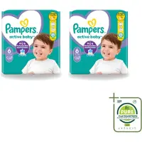 Pampers 2 x – Luiers – Active Baby Maat 6 – 32 Luiers - Grootverpakking - Vaatwasstrips - Baby Luiers - Bescherming Tegen Doorlekken - Bewegingsvrijheid - Comfort - Droogheid