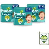 Pampers 3 x – Luiers – Baby-Dry Maat 5+ (12-17 kg) – 36 Luiers - Grootverpakking - Vaatwasstrips - Baby-luiers - Droge Huid - Droge Luiers - Baby Droogheid - Droge Luier