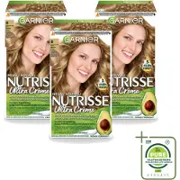Garnier 3 x - Nutrisse Ultra Crème 8 - Haarkleuring - Lichtblond - Intens Voedend - Permanente Kleur - Grootverpakking - Vaatwasstrips - Haarkleur - Haarverf - Lichtblond - Voedend Haar - Grijsdekking