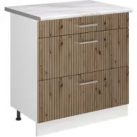 Vicco Keukenonderkast R-Line Artisanaal eiken/Wit 80 cm met 3 laden marmer werkblad, Model 72334