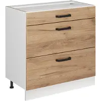Vicco Keukenonderkast R-Line Goudkleurig Eiken/Wit 80 cm met 3 laden zonder werkblad, Model 72339