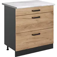 Vicco Keukenonderkast R-Line Goudkleurig Eiken/Antraciet 80 cm met 3 laden marmer werkblad, Model 72390