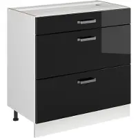Vicco Keukenonderkast R-Line Zwart hoogglans/Wit 80 cm met 3 laden zonder werkblad, Model 72363
