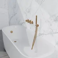 FortiFura Nebbio Badcombinatie-set - thermostaatkraan - wandaansluitbocht met handdouchehouder - metalen doucheslang - staaf handdouche - badvulcombinatie - PVD - geborsteld messing (goud)