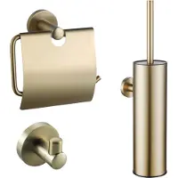 FortiFura Calvi Toiletset - toiletborstelhouder - gesloten - handdoekhaak - toiletrolhouder - met klep - geborsteld messing (goud) SW1183146/SW1111543/SW639937