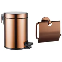 FortiFura Calvi toilet accessoireset - toiletrolhouder - met klep - pedaalemmer - 5 liter - geborsteld koper SW1183148/SW1111581