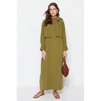 Trendyol Modest Dames Kaki Effen Maxi Lang Casual A-lijn Modest Jurken