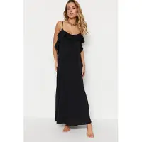 Trendyol TRENDYOLMİLLA Dames Zwart Bloemen Maxi Mouwloos Strandkleding Recht Strandjurken