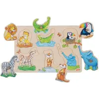Goki Steekpuzzel - Mama En Baby - 6 Delen - 30X21X2,4Cm - Hout - 1 Jaar