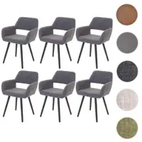 Mendler Set van 6 eetkamerstoelen HWC-A50 II, stoel voor de keuken, retro design uit de jaren 50 textiel, grijs, donkere poten