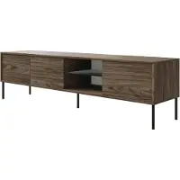 Selsey Modity - Tv-meubel met 3 deuren, glazen plank en verlichting, 175 cm, Notenhoutlook
