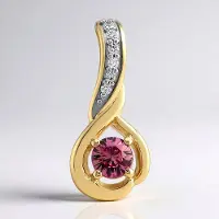 Cavill - Gouden hanger 9k geelgoud - Padparadscha saffier 0,18 ct rond Malawi - Luxe dames hanger met zirkonia 0,04 ct - Modern & verfijnd