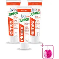 Elmex 3 x - Tandpasta - Junior - (5-12 jaar) - Tooth Strengthening- 75 ml - Bulkverpakking - Tandpasta voor kinderen - Douchemop - Gaatjesbestendige tandpasta
