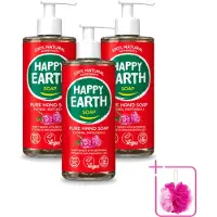 Happy Earth 3 x – Handzeep – 100% Natuurlijk Floral Patchouli – 300 ml - Bulkverpakking - Natuurlijke handzeep - Douchemop - Vegan handzeep
