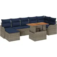 vidaXL Tuinbank Set 8 st grijs en marineblauw