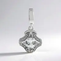 Cavill - 925 Sterling Zilver Hanger met Ovale 0,312 ct Petaliet uit Brazilië - Platina Afwerking - 28 Zirkonia's 0,129 ct - Elegante Sieraden
